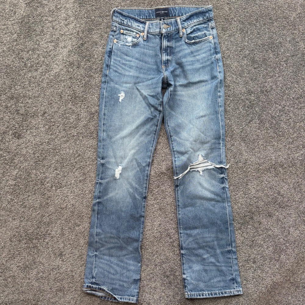 Lucky Brand Easy Rider Mid Rise Bootcut Jeans Distressed Blue Denim 2/26R